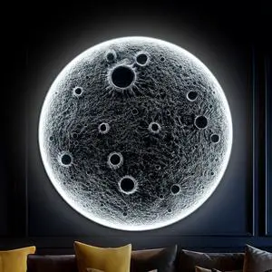 32-inch Realistic Resin Moon Wall Light Plug-in Dimmable Led Moon Sconce with Remote Control, 30 W Main & 10 W Night Light, Meteorite Crater Texture, 1.75 Thick Wall-Mounted Décor for Home & Commer 32-inch Realistic Resin Moon Wall Light Plug-in Dimmable Led Moon Sconce with Remote Control, 30 W Main & 10 W Night Light, Meteorite Crater Texture, 1.75 Thick Wall-Mounted Décor for Home & Commer