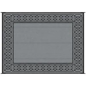 Reversible Outdoor Rug, 9' x 12' Waterproof Plastic Straw Floor Mat, Portable RV Camping Carpet, Large Floor Mat for Backyard, Deck, Picnic, Beach, Black & Gray Border Reversible Outdoor Rug, 9' x 12' Waterproof Plastic Straw Floor Mat, Portable RV Camping Carpet, Large Floor Mat for Backyard, Deck, Picnic, Beach, Black & Gray Border