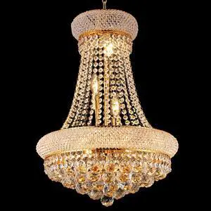 18-inch Gold Crystal Chandelier, 9-Light French Empire Style Ceiling Light with Led Bulbs, 3000K Warm Light, Ideal for Dining Room, Bedroom, and Entryway 18-inch Gold Crystal Chandelier, 9-Light French Empire Style Ceiling Light with Led Bulbs, 3000K Warm Light, Ideal for Dining Room, Bedroom, and Entryway