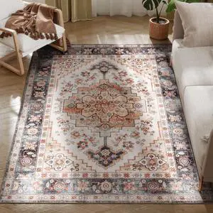 Area Rug 4x6, Non-Slip Machine Washable Rug, Boho Print Pattern Medallion Carpet for Living Room, Bedroom, Dining Room, Tawny Brown Area Rug 4x6, Non-Slip Machine Washable Rug, Boho Print Pattern Medallion Carpet for Living Room, Bedroom, Dining Room, Tawny Brown