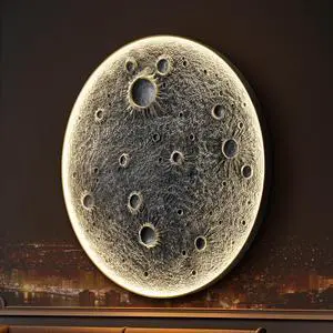 48-inch Realistic Resin Moon Wall Light Plug-in Dimmable Led Moon Sconce with Remote Control, 45 W Main & 20 W Night Light, Meteorite Crater Texture, 1.75 Thick Wall-Mounted Décor for Home & Commer 48-inch Realistic Resin Moon Wall Light Plug-in Dimmable Led Moon Sconce with Remote Control, 45 W Main & 20 W Night Light, Meteorite Crater Texture, 1.75 Thick Wall-Mounted Décor for Home & Commer