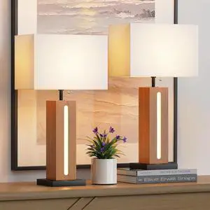 Table Lamps Set Of 2, Modern Dimmable Bedside Lamp with Led Nightlight, Rustic Farmhouse Square Wood Grain Nightstand Lamps with Linen Shades for Living Room Bedroom End Table Table Lamps Set Of 2, Modern Dimmable Bedside Lamp with Led Nightlight, Rustic Farmhouse Square Wood Grain Nightstand Lamps with Linen Shades for Living Room Bedroom End Table