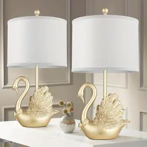Two-Piece Set Of Table Lamps: Golden Brass Swan Table Lamps with Led Bulbs. These Modern-Designed, Stylish Table Lamps Are A Perfect Fit for The Decor Of Any Contemporary Bedroom Or Living Room, and A Two-Piece Set Of Table Lamps: Golden Brass Swan Table Lamps with Led Bulbs. These Modern-Designed, Stylish Table Lamps Are A Perfect Fit for The Decor Of Any Contemporary Bedroom Or Living Room, and A