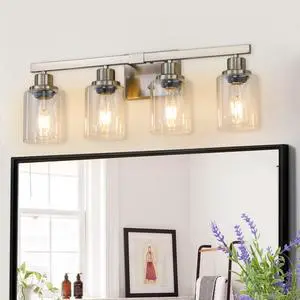 Modern 4-Light Bathroom Vanity Light Fixture - Brushed Nickel Finish with Clear Glass Shades, Light Fixture Bathroom Over Mirror Wall Lights for Kitchen Dinning Room Bedroom Hallway (No Bulbs) Modern 4-Light Bathroom Vanity Light Fixture - Brushed Nickel Finish with Clear Glass Shades, Light Fixture Bathroom Over Mirror Wall Lights for Kitchen Dinning Room Bedroom Hallway (No Bulbs)