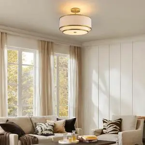 15" Modern Ceiling Light,Fabric Shade and Gold Trim, Flush-Mount Fixture for Living Room, Bedroom Or Dining Room, Stylish Energy-Saving Design, Easy installation (Bulb Not included) 15" Modern Ceiling Light,Fabric Shade and Gold Trim, Flush-Mount Fixture for Living Room, Bedroom Or Dining Room, Stylish Energy-Saving Design, Easy installation (Bulb Not included)
