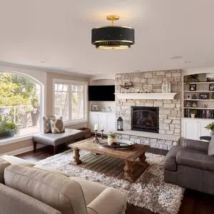 15" Modern Ceiling Light,Black Openwork Fabric Shade and Gold Trim, Flush-Mount Fixture for Living Room, Bedroom Or Dining Room, Stylish Energy-Saving Design, Easy installation (Bulb Not included) 15" Modern Ceiling Light,Black Openwork Fabric Shade and Gold Trim, Flush-Mount Fixture for Living Room, Bedroom Or Dining Room, Stylish Energy-Saving Design, Easy installation (Bulb Not included)