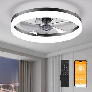19.7'' Led Ceiling Fan Light with Remote & App Control, 6 Speeds, Dimmable, 3000K-6500K, Flush Mount Black Fandelier for Bedroom 19.7'' Led Ceiling Fan Light with Remote & App Control, 6 Speeds, Dimmable, 3000K-6500K, Flush Mount Black Fandelier for Bedroom