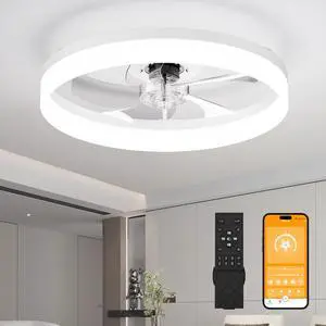 19.7'' Led Ceiling Fan Light with Remote & App Control, 6 Speeds, Dimmable, 3000K-6500K, Flush Mount White Fandelier for Bedroom 19.7'' Led Ceiling Fan Light with Remote & App Control, 6 Speeds, Dimmable, 3000K-6500K, Flush Mount White Fandelier for Bedroom
