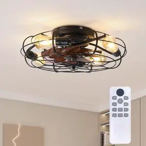 19.7" industrial Caged Ceiling Fan with Light, 6-Speed Reversible Dc Motor, E26 Bulb Base, Remote Control, Timer, Low Noise <30Db, Farmhouse/industrial Decor for Bedroom/Living Room Kitchen 19.7" industrial Caged Ceiling Fan with Light, 6-Speed Reversible Dc Motor, E26 Bulb Base, Remote Control, Timer, Low Noise <30Db, Farmhouse/industrial Decor for Bedroom/Living Room Kitchen