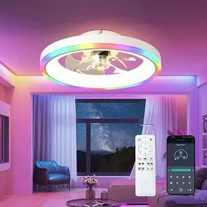 19.7" Modern Rgb Ceiling Fan with Lights, Flush Mount Low Profile Fan with Remote & App, 6-Speed Reversible Silent Dc Motor, Dimmable 3000-6500K Led for Bedroom, White 19.7" Modern Rgb Ceiling Fan with Lights, Flush Mount Low Profile Fan with Remote & App, 6-Speed Reversible Silent Dc Motor, Dimmable 3000-6500K Led for Bedroom, White
