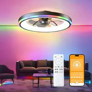 23.6" Modern Rgb Ceiling Fan with Lights, Flush Mount Low Profile Fan with Remote & App, 6-Speed Reversible Silent Dc Motor, Dimmable 3000-6500K Led for Bedroom, Black 23.6" Modern Rgb Ceiling Fan with Lights, Flush Mount Low Profile Fan with Remote & App, 6-Speed Reversible Silent Dc Motor, Dimmable 3000-6500K Led for Bedroom, Black