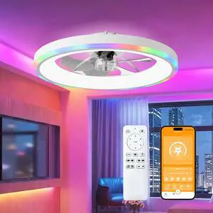 23.6" Modern Rgb Ceiling Fan with Lights, Flush Mount Low Profile Fan with Remote & App, 6-Speed Reversible Silent Dc Motor, Dimmable 3000-6500K Led for Bedroom, White 23.6" Modern Rgb Ceiling Fan with Lights, Flush Mount Low Profile Fan with Remote & App, 6-Speed Reversible Silent Dc Motor, Dimmable 3000-6500K Led for Bedroom, White