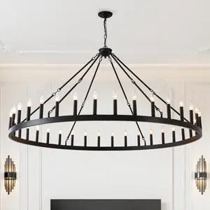 63.8 inch 36-Light Extra Large Wagon Wheel Chandelier, Black Farmhouse Round Wheel Chandelier Light Fixtures Wagon Wheel Chandeliers for Porch High Ceilings Dining Room Living Room,Kitchen,Bedroom-E12 63.8 inch 36-Light Extra Large Wagon Wheel Chandelier, Black Farmhouse Round Wheel Chandelier Light Fixtures Wagon Wheel Chandeliers for Porch High Ceilings Dining Room Living Room,Kitchen,Bedroom-E12