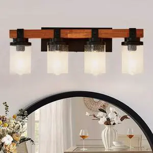 4-Light -Matte Black and Wooden Wall Lamps with Glass Lamp Shade (No Bulbs) for Dinning Room Hallway Bedroom 4-Light -Matte Black and Wooden Wall Lamps with Glass Lamp Shade (No Bulbs) for Dinning Room Hallway Bedroom