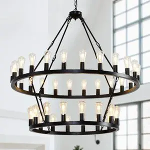 47.24 inch Matte Black Wagon Wheel Chandelier with 36-Lights (24+12) (No Bulbs) 47.24 inch Matte Black Wagon Wheel Chandelier with 36-Lights (24+12) (No Bulbs)