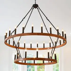 47.24 inch Large Wagon Wheel Chandelier,2Tier 36-Lights Farmhouse industrial Country Style Round Pendant Light Fixture for Outdoor Porch High Ceilings Living Dining Room Foyer Entryway-Wood Grain E12 47.24 inch Large Wagon Wheel Chandelier,2Tier 36-Lights Farmhouse industrial Country Style Round Pendant Light Fixture for Outdoor Porch High Ceilings Living Dining Room Foyer Entryway-Wood Grain E12