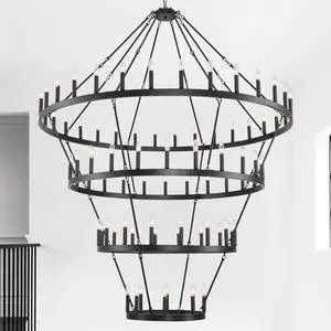 69.3 inch 4 Tiers Wagon Wheel Chandelier Farmhouse 80-Lights , Black Metal Chandeliers 4-Story Light Fixtures industrial for High Ceiling Living Dining Room Foyer. Adjustable Height-E12-Matte Black 69.3 inch 4 Tiers Wagon Wheel Chandelier Farmhouse 80-Lights , Black Metal Chandeliers 4-Story Light Fixtures industrial for High Ceiling Living Dining Room Foyer. Adjustable Height-E12-Matte Black