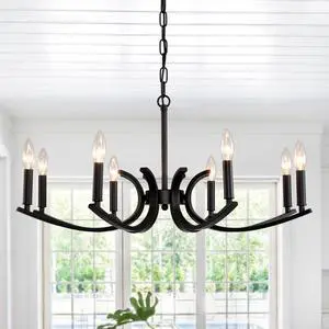 8-Light Farmhouse Chandelier, Black Metal Chandeliers Light Fixtures industrial for High Ceiling Living Dining Room Foyer. Adjustable Height-E12 8-Light Farmhouse Chandelier, Black Metal Chandeliers Light Fixtures industrial for High Ceiling Living Dining Room Foyer. Adjustable Height-E12