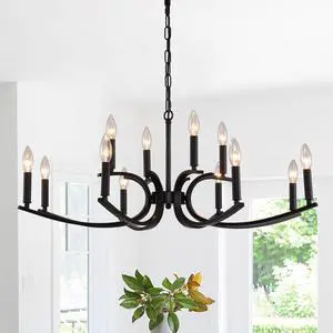 12-Light Farmhouse Chandelier, Black Metal Chandeliers Light Fixtures industrial for High Ceiling Living Dining Room Foyer. Adjustable Height-E12 (No included Bulb) 12-Light Farmhouse Chandelier, Black Metal Chandeliers Light Fixtures industrial for High Ceiling Living Dining Room Foyer. Adjustable Height-E12 (No included Bulb)