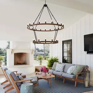 Large Solid Wood Wagon Wheel Chandelier,2Tier 32-Lights Farmhouse industrial Country Style Round Pendant Light Fixture for Outdoor Porch High Ceilings Living Dining Room Foyer Entryway-Wood Grain Large Solid Wood Wagon Wheel Chandelier,2Tier 32-Lights Farmhouse industrial Country Style Round Pendant Light Fixture for Outdoor Porch High Ceilings Living Dining Room Foyer Entryway-Wood Grain