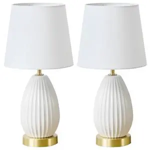 18-inch Set Of 2 Table Lamps, Antique Brass and White Finish, Rotary Switch, E26 Socket Bulb Not included (60W Max) 18-inch Set Of 2 Table Lamps, Antique Brass and White Finish, Rotary Switch, E26 Socket Bulb Not included (60W Max)