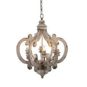 21 inch 6 Light Chandelier, Carved Wood Frame, Classic, Vintage, White 21 inch 6 Light Chandelier, Carved Wood Frame, Classic, Vintage, White