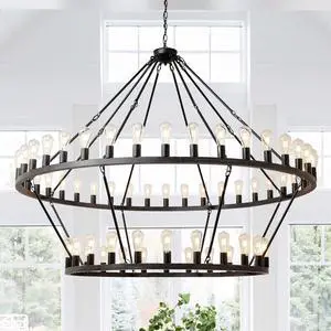 59.06 inch Matte Black Wagon Wheel Chandelier 54-Lights(No Bulbs) 59.06 inch Matte Black Wagon Wheel Chandelier 54-Lights(No Bulbs)
