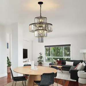 20" Modern Crystal Chandelier with Black Finish, 4-Tier Design for Dining Room Or Living Room, Elegant Crystal Pendant Light Fixture (Bulb Not included) 20" Modern Crystal Chandelier with Black Finish, 4-Tier Design for Dining Room Or Living Room, Elegant Crystal Pendant Light Fixture (Bulb Not included)