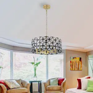 19" Geometric Crystal and Blackgold Round Pendant Chandelier Modern 5-Light Fixture for Dining Room, Living Room, Or Kitchen (Bulb Not included) 19" Geometric Crystal and Blackgold Round Pendant Chandelier Modern 5-Light Fixture for Dining Room, Living Room, Or Kitchen (Bulb Not included)