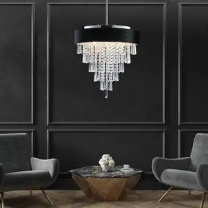 18-inch Modern Crystal Chandelier with Black Imitation Velvet Anti-Glare Shade, Adjustable Height, 8-Light G9 Base for Dining Room, Living Room, Or Bedroom (Bulb Not included) 18-inch Modern Crystal Chandelier with Black Imitation Velvet Anti-Glare Shade, Adjustable Height, 8-Light G9 Base for Dining Room, Living Room, Or Bedroom (Bulb Not included)