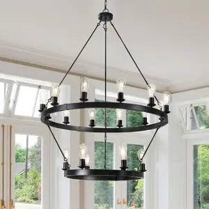 Retro Style Large 2-Tier Circular Ceiling Ironwork Chandelier Retro Style Large 2-Tier Circular Ceiling Ironwork Chandelier