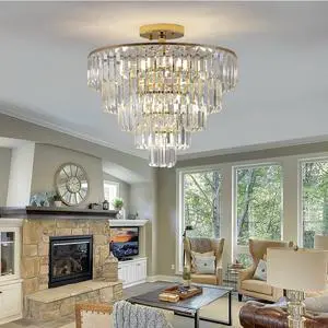 Gold Crystal Chandeliers,5-Tier Round Semi Flush Mount Chandelier Light Fixture,Large Contemporary Luxury Ceiling Lighting for Living Room Dining Room Bedroom Hallway Gold Crystal Chandeliers,5-Tier Round Semi Flush Mount Chandelier Light Fixture,Large Contemporary Luxury Ceiling Lighting for Living Room Dining Room Bedroom Hallway