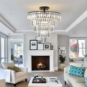 20" Black Crystal Chandelier Ceiling Light, Modern Luxury 10-Light Flush Mount Light Fixture, Elegant Home Lighting for Living Room, Dining Room, Bedroom (No Bulbs) 20" Black Crystal Chandelier Ceiling Light, Modern Luxury 10-Light Flush Mount Light Fixture, Elegant Home Lighting for Living Room, Dining Room, Bedroom (No Bulbs)