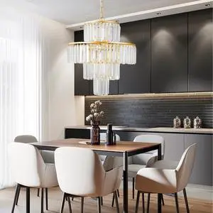 20" Modern Crystal Chandelier with Gold Finish, 4-Tier Design for Dining Room Or Living Room, Elegant Crystal Pendant Light Fixture (Bulb Not included) 20" Modern Crystal Chandelier with Gold Finish, 4-Tier Design for Dining Room Or Living Room, Elegant Crystal Pendant Light Fixture (Bulb Not included)