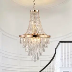 20" Modern Crystal Pendant Chandelier with Golden Finish Elegant 11-Light Hanging Light Fixture Tiered Design for Dining Room, Living Room, Or Entryway (No Bulbs) 20" Modern Crystal Pendant Chandelier with Golden Finish Elegant 11-Light Hanging Light Fixture Tiered Design for Dining Room, Living Room, Or Entryway (No Bulbs)