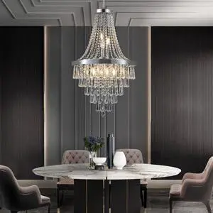 20" Chrome Crystal Chandelier with Adjustable Height, Modern Ceiling Light Fixture for Living Room, Dining Room, Staircase, 11-Light E12 Bulb Base (No Bulbs) 20" Chrome Crystal Chandelier with Adjustable Height, Modern Ceiling Light Fixture for Living Room, Dining Room, Staircase, 11-Light E12 Bulb Base (No Bulbs)