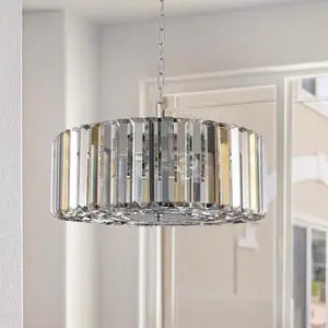 17" Chrome Crystal Pendant Chandelier, Modern Hanging Light Fixture with Adjustable Height, 4-Light E26 Base for Living Room, Dining Room, Or Kitchen (No Bulbs) 17" Chrome Crystal Pendant Chandelier, Modern Hanging Light Fixture with Adjustable Height, 4-Light E26 Base for Living Room, Dining Room, Or Kitchen (No Bulbs)