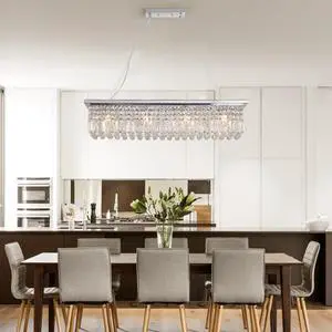 Modern Crystal Chandelier for Dining Room 8-Light White Rectangle Raindrop Chandelier Contemporary Rectangular Pendant Light Fixture for Kitchen Island Bar L39.4'' x W9.8'' x H8.7'(Bulb Not included) Modern Crystal Chandelier for Dining Room 8-Light White Rectangle Raindrop Chandelier Contemporary Rectangular Pendant Light Fixture for Kitchen Island Bar L39.4'' x W9.8'' x H8.7'(Bulb Not included)