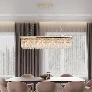 Modern Crystal Chandelier for Dining Room 8-Light Gold Rectangle Raindrop Chandelier Contemporary Rectangular Pendant Light Fixture for Kitchen Island Bar L39.4'' x W9.8'' x H8.7'(Bulb Not included) Modern Crystal Chandelier for Dining Room 8-Light Gold Rectangle Raindrop Chandelier Contemporary Rectangular Pendant Light Fixture for Kitchen Island Bar L39.4'' x W9.8'' x H8.7'(Bulb Not included)