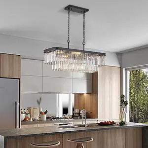 Chandeliers,Rectangular Crystal Chandelier Adjustable,E12 Modern industrial Crystal Lights,Farmhouse Iron Ceiling Hanging Light for Kitchen Living Room Bedroom/Black(Bulb Not included) Chandeliers,Rectangular Crystal Chandelier Adjustable,E12 Modern industrial Crystal Lights,Farmhouse Iron Ceiling Hanging Light for Kitchen Living Room Bedroom/Black(Bulb Not included)