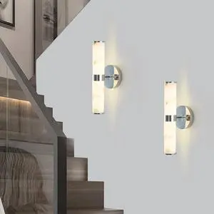 Resin Imitation Marble and Chrome Wall Sconce, Set Of 2,Modern Vertical Light Fixture for Bathrooms, Hallways, and Bedrooms (only indoor) Resin Imitation Marble and Chrome Wall Sconce, Set Of 2,Modern Vertical Light Fixture for Bathrooms, Hallways, and Bedrooms (only indoor)