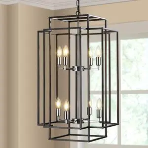 18" Modern 8-Light Black & Chrome Geometric Pendant Chandelier, industrial Metal Frame, Adjustable Hanging Light for Living Room, Dining Room, Kitchen (No Bulbs) 18" Modern 8-Light Black & Chrome Geometric Pendant Chandelier, industrial Metal Frame, Adjustable Hanging Light for Living Room, Dining Room, Kitchen (No Bulbs)
