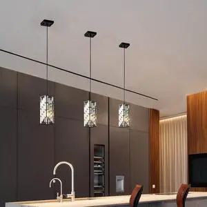 4" Modern Crystal Pendant Light - 3 Pack, Adjustable Hanging Ceiling Lamp with Crystal Prism Design for Dining Room, Kitchen Island, and Living Room -Black Finish 4" Modern Crystal Pendant Light - 3 Pack, Adjustable Hanging Ceiling Lamp with Crystal Prism Design for Dining Room, Kitchen Island, and Living Room -Black Finish
