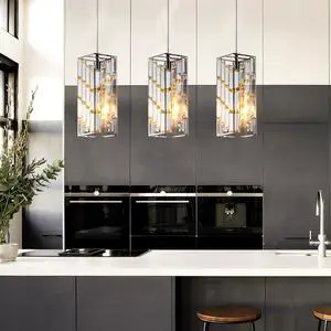 4" Modern Crystal Pendant Light - 3 Pack, Adjustable Hanging Ceiling Lamp with Crystal Prism Design for Dining Room, Kitchen Island, and Living Room -Chrome Finish 4" Modern Crystal Pendant Light - 3 Pack, Adjustable Hanging Ceiling Lamp with Crystal Prism Design for Dining Room, Kitchen Island, and Living Room -Chrome Finish