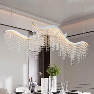 36-inch Modern Wave Led Crystal Chandelier - Adjustable Color Temperature 3000K/4000K/6000K - Adjustable Height - Elegant Chandelier for Living Room and Luxurious Space 36-inch Modern Wave Led Crystal Chandelier - Adjustable Color Temperature 3000K/4000K/6000K - Adjustable Height - Elegant Chandelier for Living Room and Luxurious Space