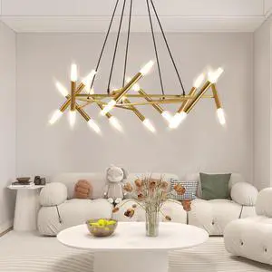 41" Golden Modern Chandelier Light Fixture, Branch Design with Frosted Tubes, Black Cords, Adjustable Height Pendant Light for Dining Room, Living Room, Or Kitchen Island (Bulb Not included) 41" Golden Modern Chandelier Light Fixture, Branch Design with Frosted Tubes, Black Cords, Adjustable Height Pendant Light for Dining Room, Living Room, Or Kitchen Island (Bulb Not included)