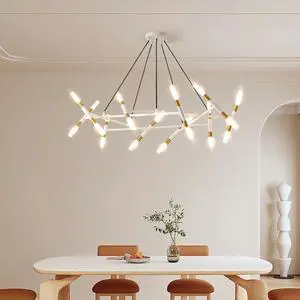 41" White & Golden Modern Chandelier Light Fixture, Branch Design with Frosted Tubes, Black Cords, Adjustable Height Pendant Light for Dining Room, Living Room, Or Kitchen Island (Bulb Not included) 41" White & Golden Modern Chandelier Light Fixture, Branch Design with Frosted Tubes, Black Cords, Adjustable Height Pendant Light for Dining Room, Living Room, Or Kitchen Island (Bulb Not included)