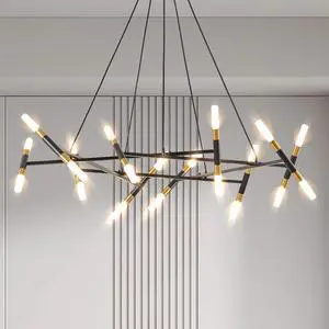 41" Black & Golden Modern Chandelier Light Fixture, Branch Design with Frosted Tubes, Black Cords, Adjustable Height Pendant Light for Dining Room, Living Room, Or Kitchen Island (Bulb Not included) 41" Black & Golden Modern Chandelier Light Fixture, Branch Design with Frosted Tubes, Black Cords, Adjustable Height Pendant Light for Dining Room, Living Room, Or Kitchen Island (Bulb Not included)