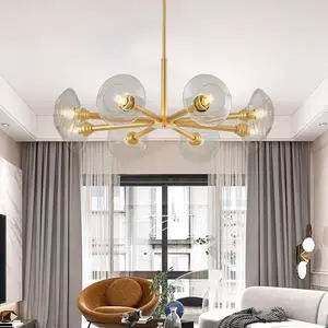 36" Modern Gold 8-Light Sputnik Chandelier with Clear Glass Shades, Mid-Century Hanging Pendant Light Fixture for Dining Room, Living Room, Or Kitchen (Bulb Not included) 36" Modern Gold 8-Light Sputnik Chandelier with Clear Glass Shades, Mid-Century Hanging Pendant Light Fixture for Dining Room, Living Room, Or Kitchen (Bulb Not included)