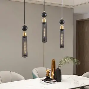 25" Modern Black and Gold 3-Light Pendant Chandelier, Adjustable Hanging Lights with Cylindrical Mesh Shades, E26 Base, Ideal for Dining Room, Kitchen Island, Or Living Room Lighting (No Bulbs) 25" Modern Black and Gold 3-Light Pendant Chandelier, Adjustable Hanging Lights with Cylindrical Mesh Shades, E26 Base, Ideal for Dining Room, Kitchen Island, Or Living Room Lighting (No Bulbs)